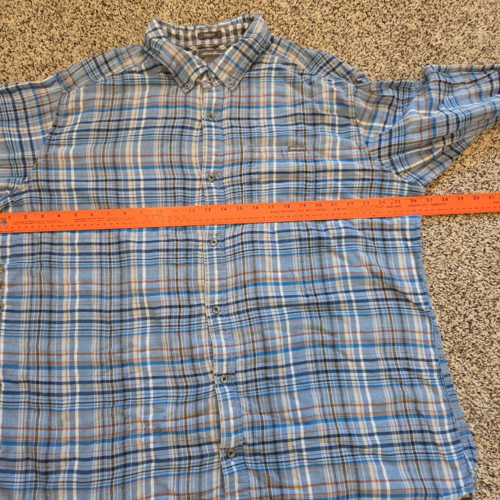 Eddie Bauer Button Down Shirt Mens 2XLT Blue Plaid Cotton Classic Fit Long Sleev - Picture 4 of 7